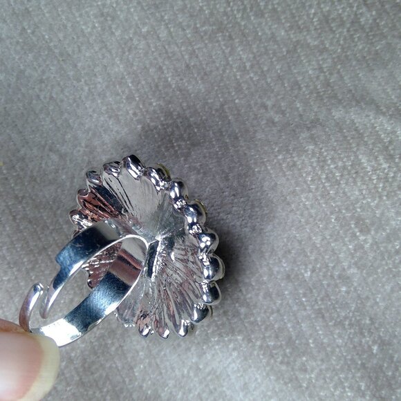 Black clear gemstones adjustable ring silver colour - Picture 4 of 5